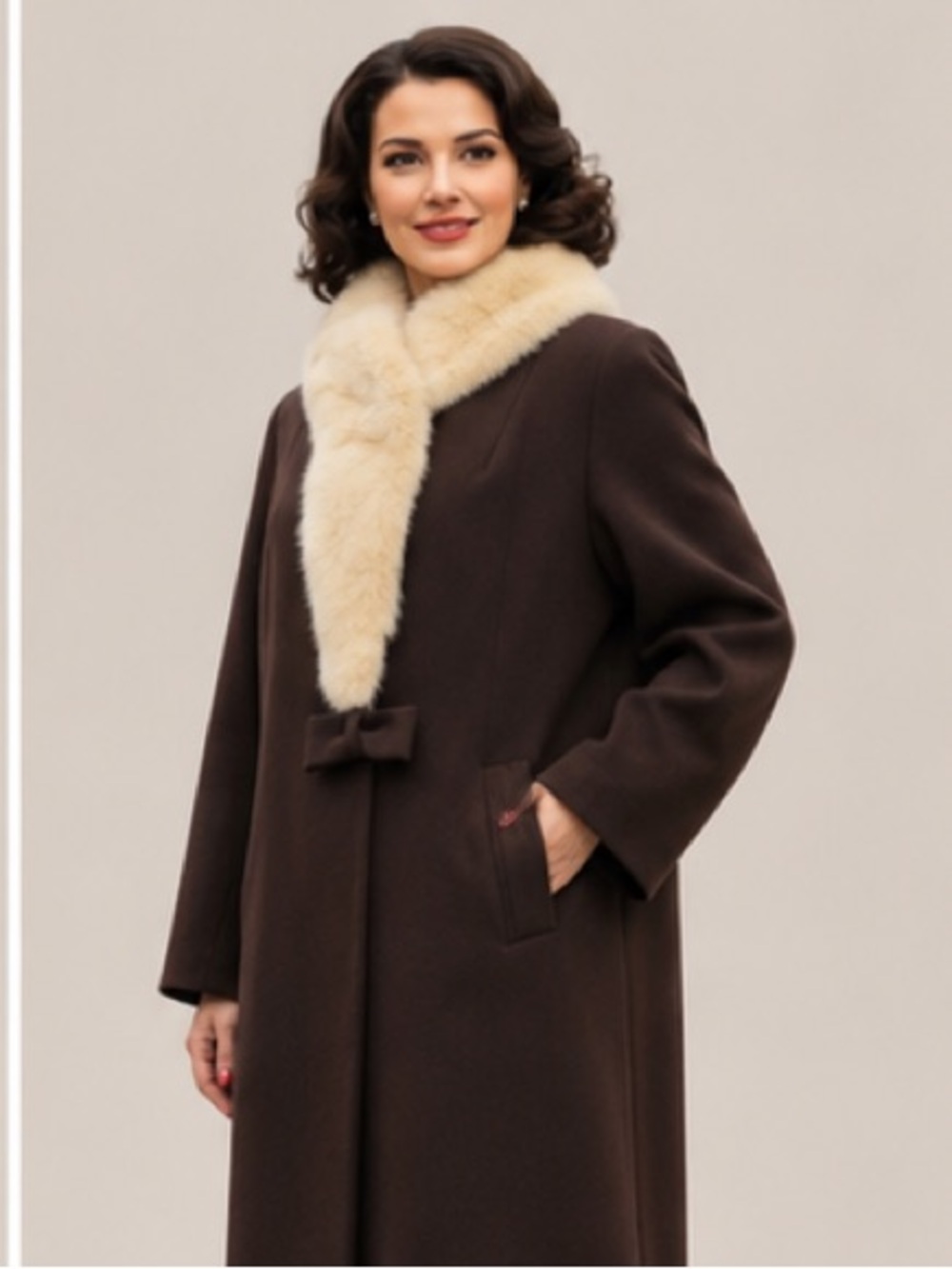 Vintage Leon Froshin Roberto Wool Blend Swing Coat with Mink Collar
